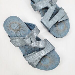 Vionic Blue Lauren‎ Open Toe Slide Sandals Size 7 Two Strap Orthaheel Comfort